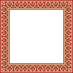 Vector golden with red Chinese rectangle, frame. Square ornaments of oriental peoples, korea, taiwan, china, hong kong, indonesia
