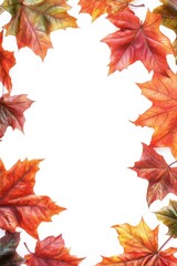 Fototapeta premium Autumn Maple Leaves Frame on White Background - Vibrant Fall Foliage Border for Seasonal Designs and Nature Themes