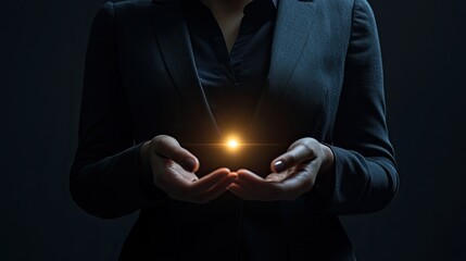 hands of a businesswoman is an electricity light 