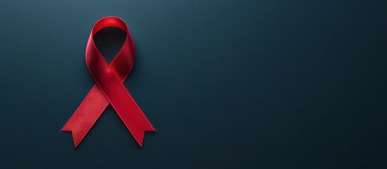 Red Ribbon Symbolizing Awareness and Support on Dark Background