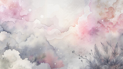 Obraz premium Watercolor misty clouds with pink and gray tones, soft abstract design