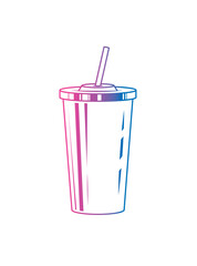 Fast food plastic cup with straw. Hot or cold drink. Original vector illustration in vintage style.