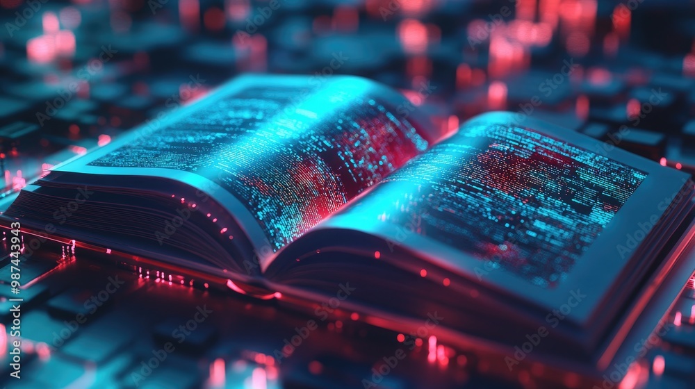 Poster open guidebook with step-by-step cybersecurity practices, emphasizing data protection methods.