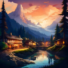 Obraz premium lake bled country painting 