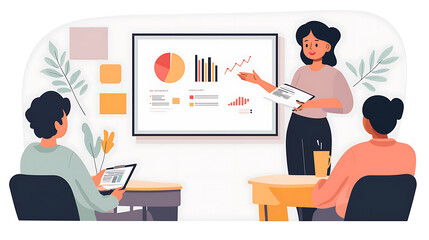 A woman is giving a presentation to a group of people