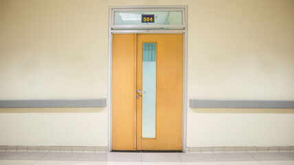 Hospital patient room door medical healthcare clinic entrance, modern clean interior