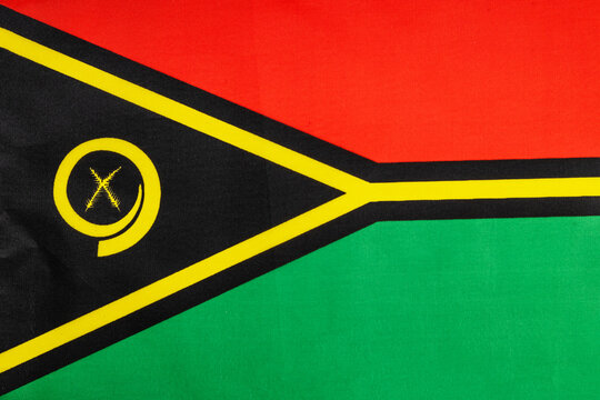 National flag of the state of Vanuatu close-up. State background.