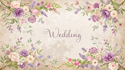 Floral wedding invitation with pastel flowers and vintage design