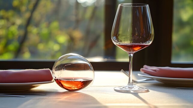 Spilled wine on a romantic dinner table set for two symbolizing the grief and unfulfilled expectations of a lost love  The scene evokes a sense of melancholy isolation