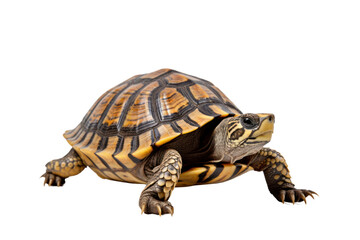 Fototapeta premium Hermann's Turtle Walking on a white background Show cute expressions slowly