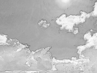 White cumulus clouds in the summer sky pencil drawn sketch background