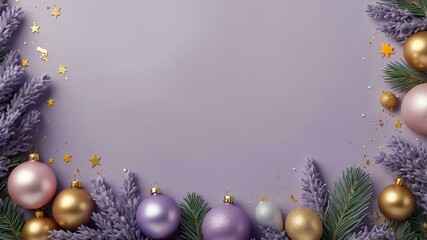 Christmas decoration border in pastel lavender background