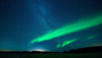 Fascinating green light in the night sky, supernatural scenery amazes the soul.