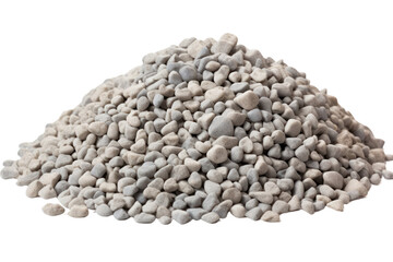 Gray gravel soil isolated on a white background shows a variety of textures. suitable for drainage Emphasize the natural gray color of the gravel soil