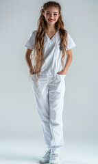 bright smiling nurse posing isolated on a plain background,
