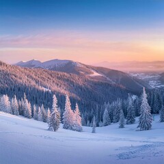 Snow-Covered Peaks at Sunrise