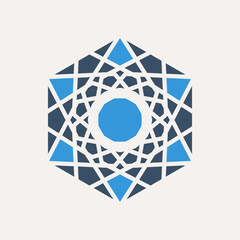 Arabic mosaic geometric symbol. Vector hexagonal oriental ornamental logo template