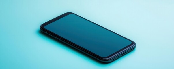Create an eye-level angle image of a sleek, modern smartphone, with light reflecting off its screen enticing the consumer
