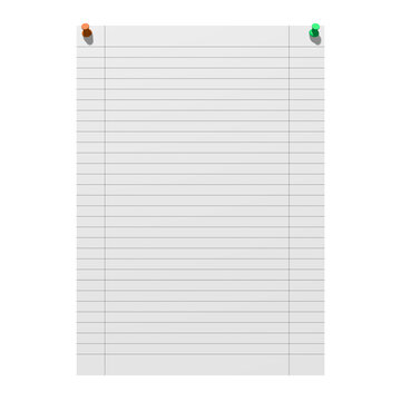 leeres liniertes Blatt Papier, mit bunten Pins