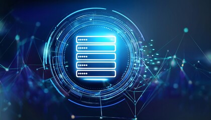 A futuristic digital representation of data storage, featuring illuminated stacks of information within a network-like backdrop.