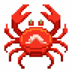 Fototapeta premium Pixel Art Red Crab Illustration with Claws Raised on White Background