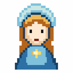 Pixel Art Character of Woman in Blue Outfit with Cross Icon   Retro Video Game Design