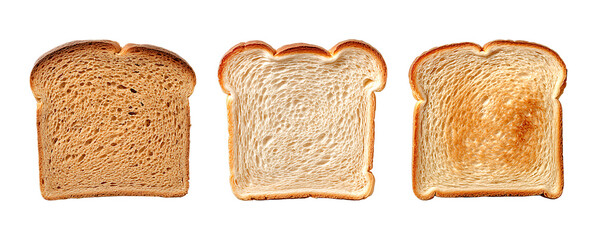 Three slices of toast showing different levels of browning
