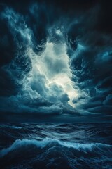 Dramatic Stormy Ocean with Dark Clouds and Turbulent Waves Captured in High Resolution
