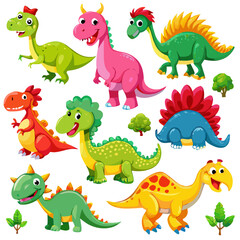 Set Of Cartoon Dinosaur Characters stock illustration