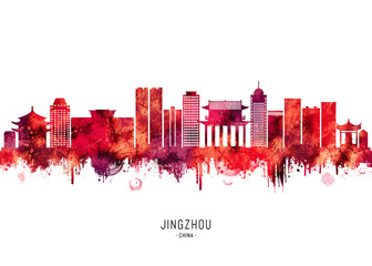 Fototapeta premium Jingzhou China Skyline Red