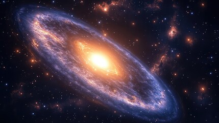 Obraz premium A glowing 3D ring galaxy, with bright stars and nebulae encircling its center.