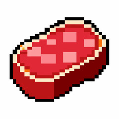 Pixel Art Meat Icon Digital Illustration of Raw Steak for Retro Gaming and Graphic Design