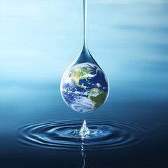 
Earth globe inside water drop. World Wetlands Day.