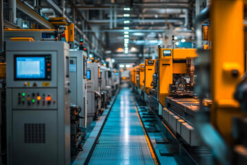 Fototapeta premium Machine in smart factory manufacturing. Ecosystem of machines and software solutions. 