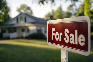 For sale sign in front of suburban house