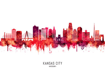 Kansas City Missouri Skyline Red