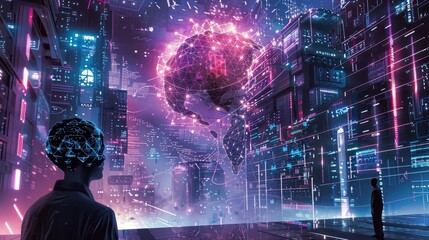 Advanced business intelligence illustrated with generative ai in a dynamic global tech network.