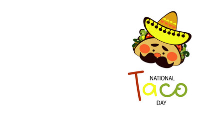 National taco day. Png template for menu mexican cafe, bar,  restaurant, party. Funny Taco character  doodle, traditional Mexican food, vector illustration on transparent background.