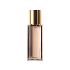 Elegant glass perfume bottle with gold cap, perfect for luxury beauty branding and product photography.