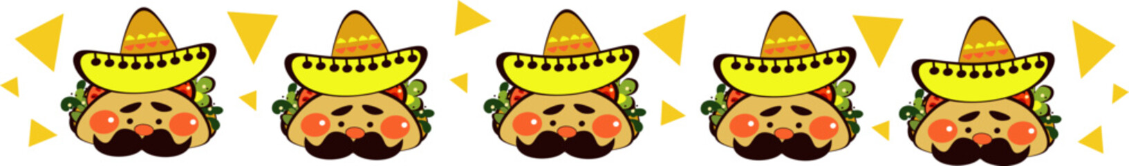 National taco day. Png template for menu mexican cafe, bar,  restaurant, party. Funny Taco character  doodle, traditional Mexican food, vector illustration on transparent background.