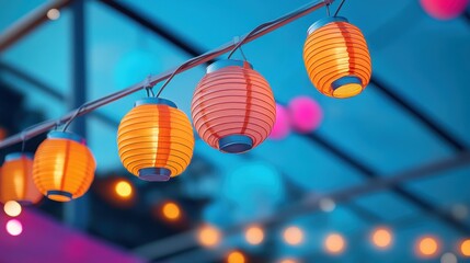 Fototapeta premium Vibrant Festival Decor with Colorful Lanterns