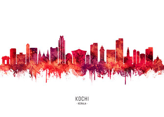 Naklejka premium Kochi Kerala Skyline Red