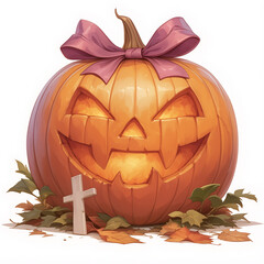 One Halloween pumpkin lantern, white background
