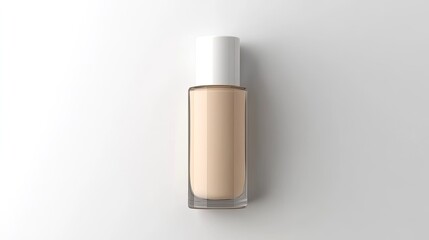 A bottle of light-colored liquid foundation sits open, revealing a creamy texture against a clean white background, highlighting its high-definition details.
