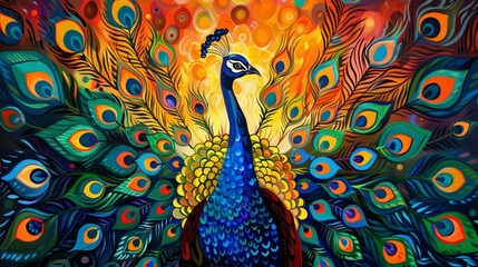 Fototapeta premium Peacock Feathers Colorful Painting Art Illustration