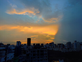 The beautiful sunset over city. 