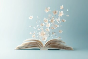 Dried pressed various leaves and flowers placed on the pages of an open old book lying on a white background
