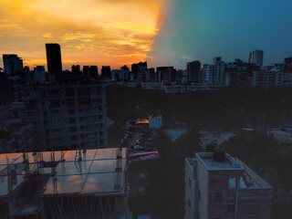 The beautiful sunset over city. 