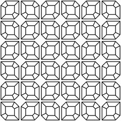 Seamless black and white geometric pattern consisting of interlocking lines forming a regular arrangement. Suitable for backgrounds, textiles or graphic design elements.