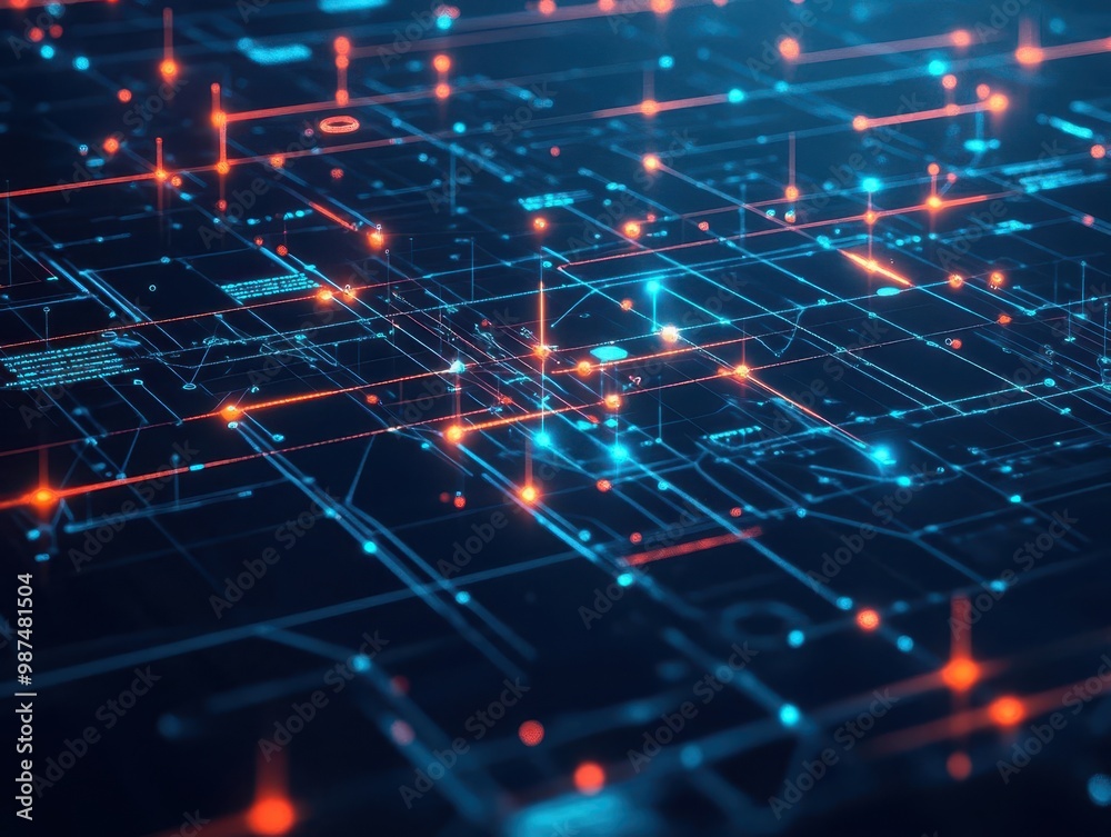 Poster data cloud network, glowing nodes and connections, abstract background, 3d illustration